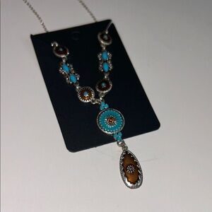 Turquoise and Brown Southwestern Style Pendant Necklace